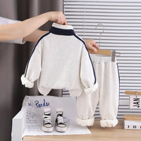 Boys Off White High Neck Zipper Jacket With Jogger Co-ord Sets Sets