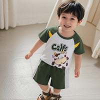 Boys Green Short Sleeve Cow Print T-Shirt With Shorts Set 2 pc. Sets Green 1-2 Y