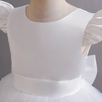 Girls White Pearl-Embellished Flutter Sleeve Party Wear Dress Party Dresses