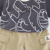 Boys Dark Grey Crocodile Printed T-Shirt With Shorts Set 2 pc. Sets