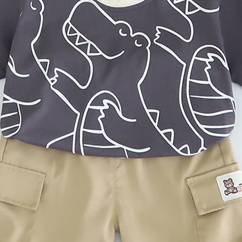 Boys Dark Grey Crocodile Printed T-Shirt With Shorts Set 2 pc. Sets