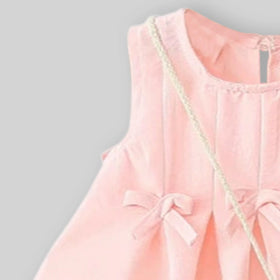 Girls Pink Pleated A-Line Dress With Sling Bag Casual Dresses