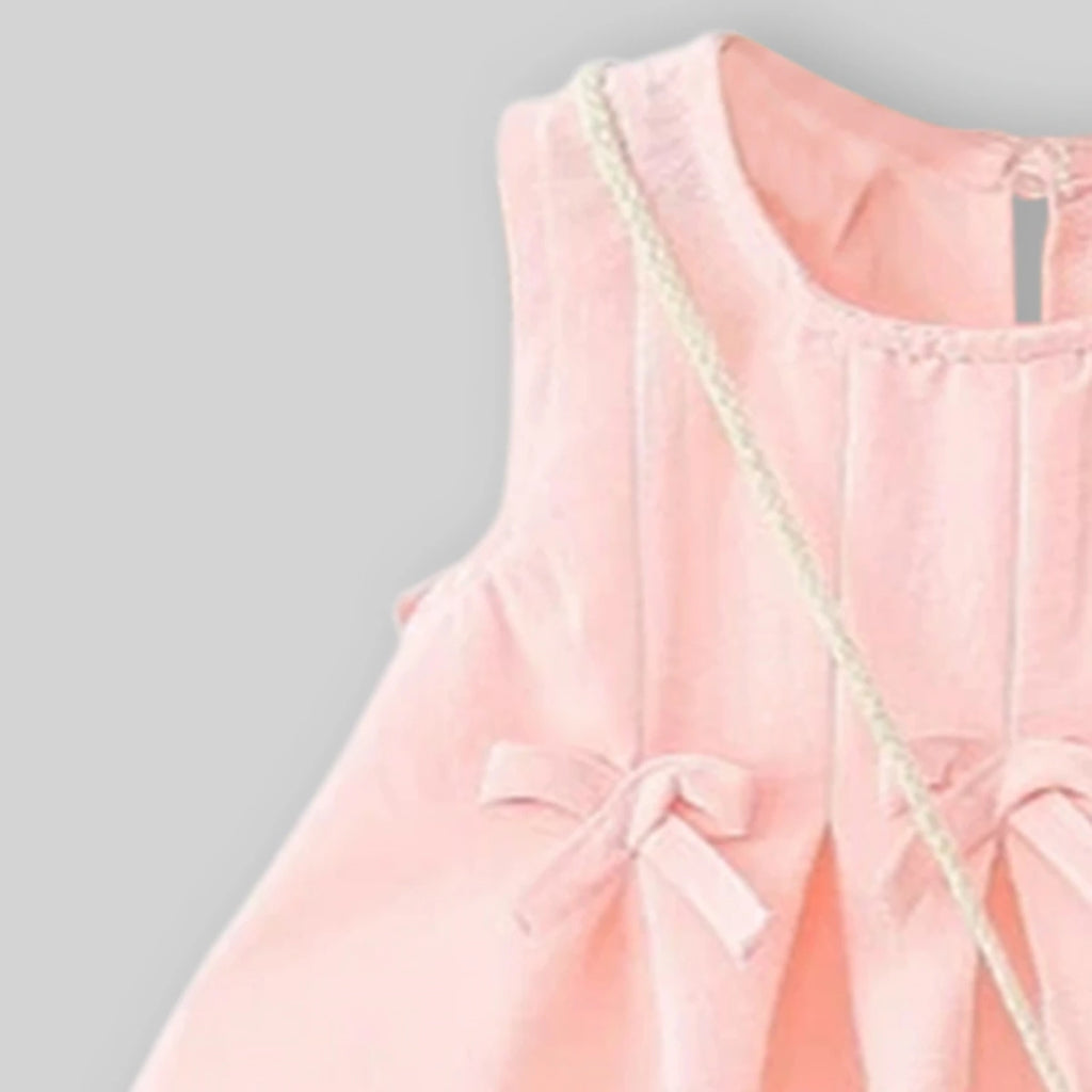Girls Pink Pleated A-Line Dress With Sling Bag Casual Dresses