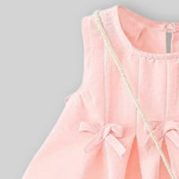 Girls Pink Pleated A-Line Dress With Sling Bag Casual Dresses