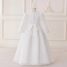 Girls White Long Sleeves Maxi Dress With Floral Embroidery Casual Dresses