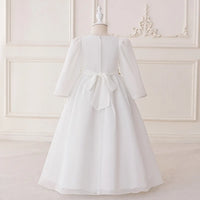 Girls White Long Sleeves Maxi Dress With Floral Embroidery Casual Dresses