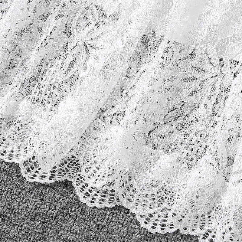 Girls White Halter Neck Embroidered Fabric Dress Casual Dresses