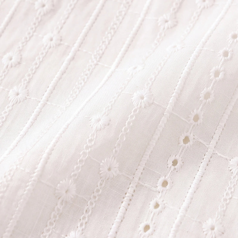 Girls White Schiffli Embroidered Short Sleeve Shrug Tops