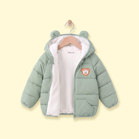 Boys Sage Green Bear Ear On Hood Quilted Zip-up Jacket Coats & Jackets Green 1-2 Y