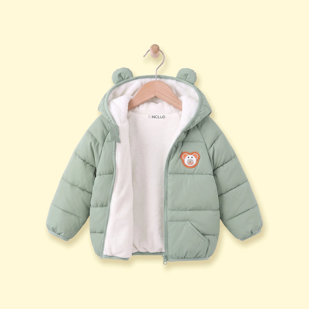 Boys Sage Green Bear Ear On Hood Quilted Zip-up Jacket Coats & Jackets Green 1-2 Y