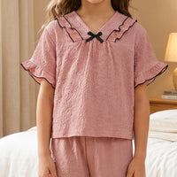 Girls Pink Textured Short Sleeve Top With Shorts Sets 2 pc. Sets