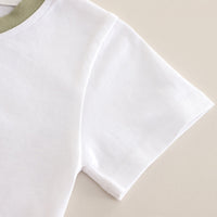 Boys Short Sleeves T-Shirt With Green Vertical Striped Dungaree Set 2 pc. Sets
