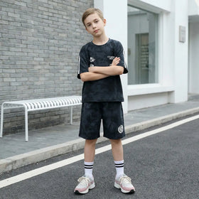 Boys Black Abstract Print T-Shirt With Shorts Co-ord Sets Sets