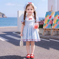 Girls Blue Checked Puff Sleeve Flared Dress Casual Dresses Blue 1-2 Y