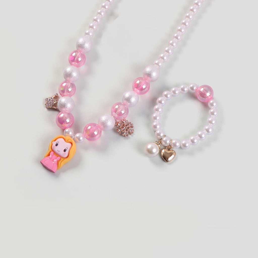 Pack Of 3 Girls Multicolour Princess Beads Necklace & Bracelet Sets Necklace and Bracelet