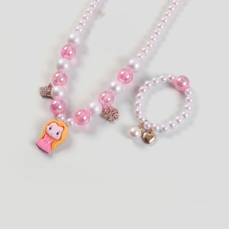 Pack Of 3 Girls Multicolour Princess Beads Necklace & Bracelet Sets Necklace and Bracelet