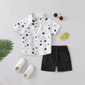 Boys White Star Print Short Sleeves Button-Down Shirt With Shorts Set Sets White 1-2 Y