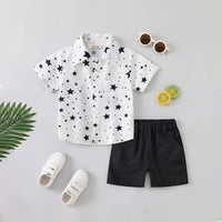 Boys White Star Print Short Sleeves Button-Down Shirt With Shorts Set Sets White 1-2 Y
