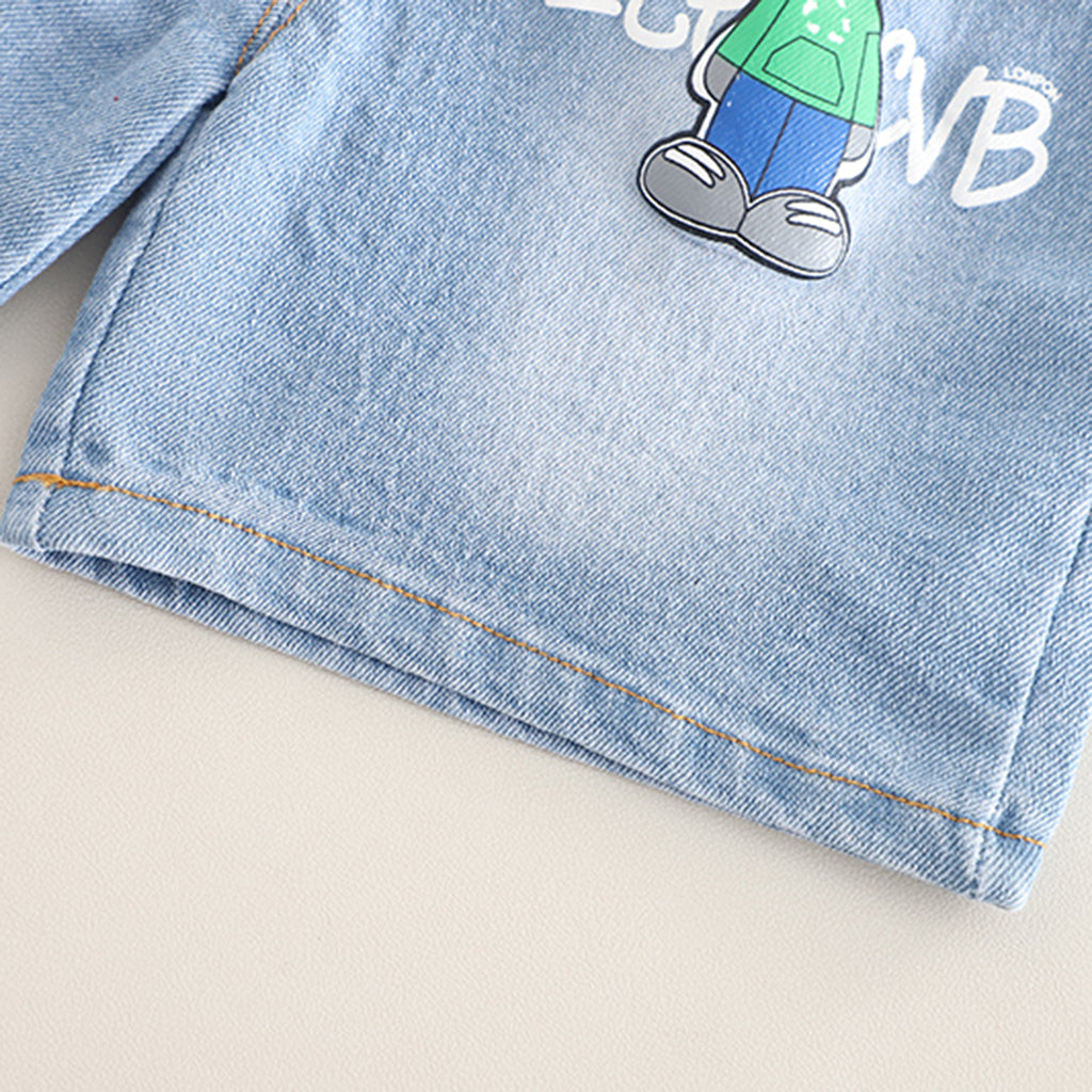 Boys Blue Robot Printed T-Shirt With Denim Shorts Set 2 pc. Sets