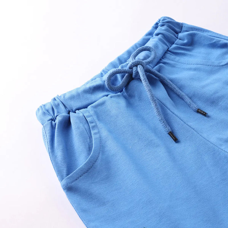 Boys Blue Graphic Short Sleeves T-Shirt With Drawstring Shorts Sets Sets