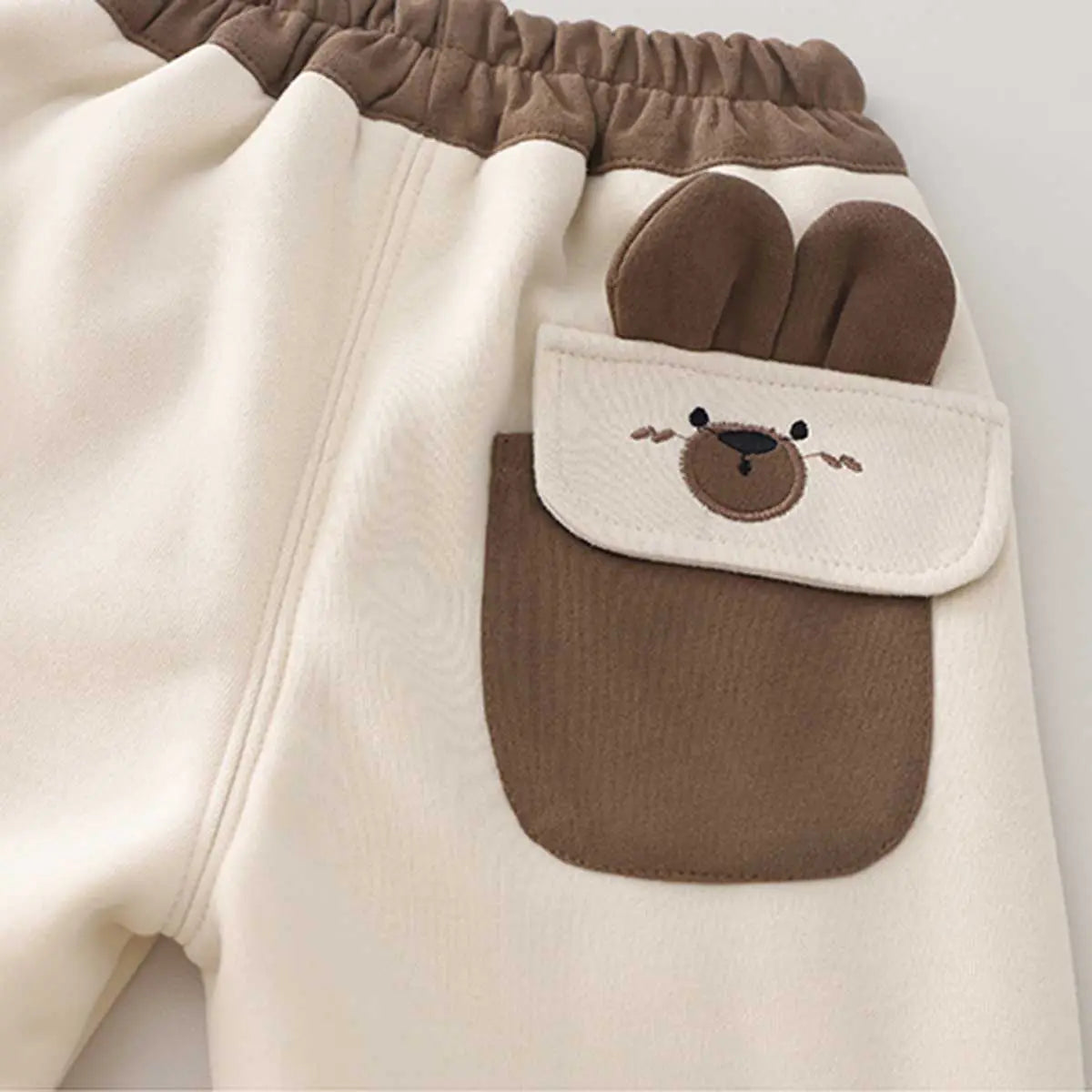 Boys Beige Bear Embroidered Patched Jogger Trackpants & Joggers