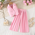 Girls Pink Sleeveless Blazer Top With Pleated Flared Pant Co-ord Sets Sets Pink 2-3 Y