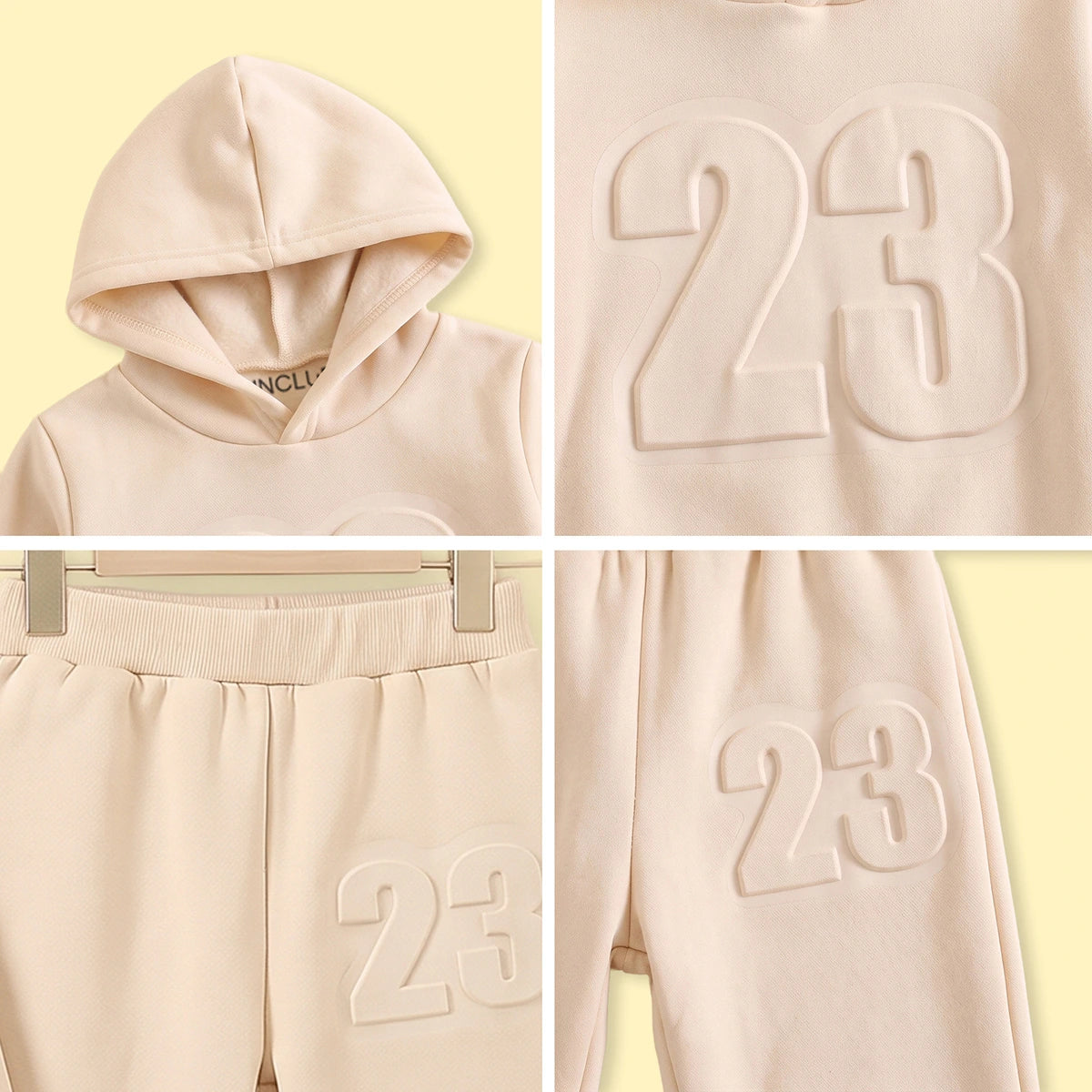 Boys Beige Embossed 23 Hooded Sweatshirt With Jogger Sets 2 pc. Sets