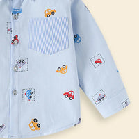 Boys Sky Blue Car Print Long Sleeve Shirt Shirts