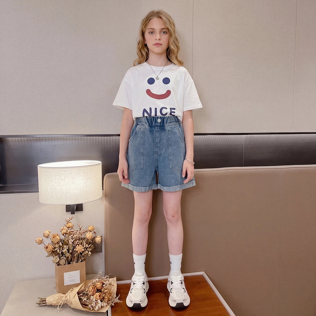 Girls Blue Loose Fit Denim Shorts Shorts Blue 7-8 Y