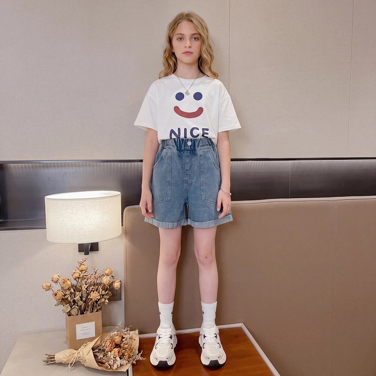 Girls Blue Loose Fit Denim Shorts Shorts Blue 7-8 Y