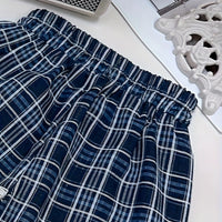 Girls Blue Checked A-line Top & Pants With Fringe Trim Hem Co-ord Sets Sets