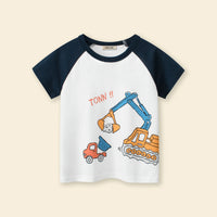 Boys Off White Crane Cartoon Printed Short Sleeves T-Shirt Tshirts
