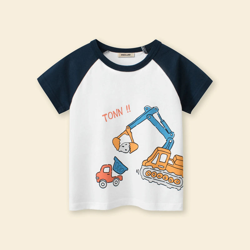 Boys Off White Crane Cartoon Printed Short Sleeves T-Shirt Tshirts
