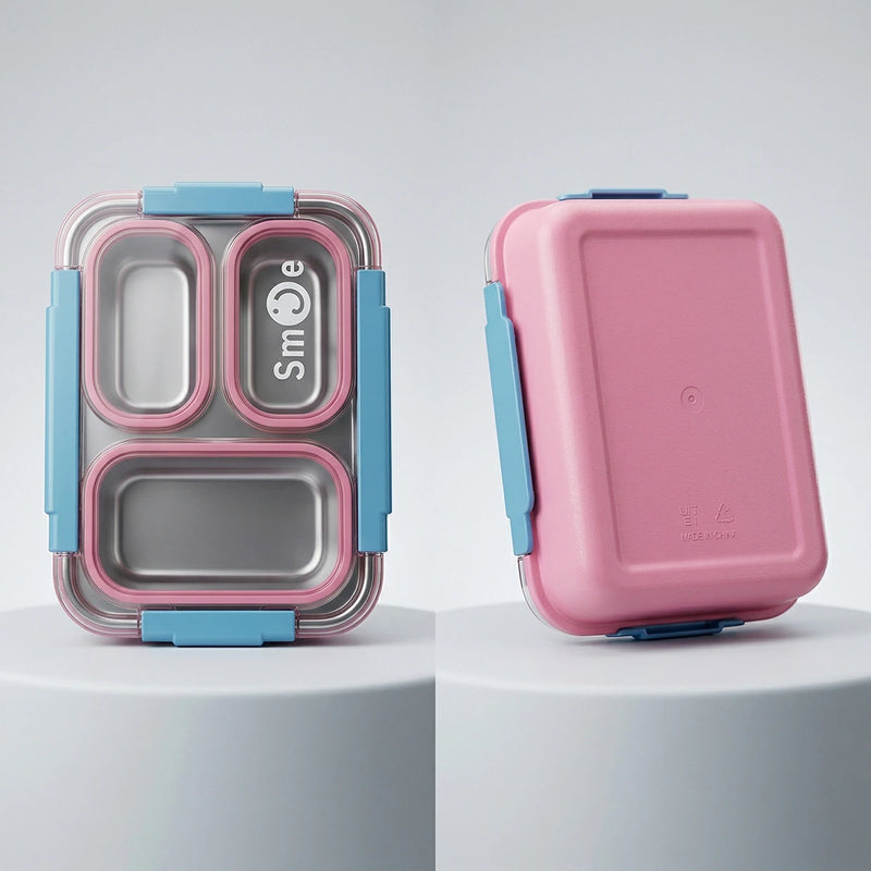 Kids Pink Smart Meal Leakproof 3-Section Lunch Box Trending Accessories