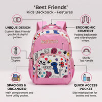 Girls Pink Emoji Print Polyester School Backpack Trending Accessories