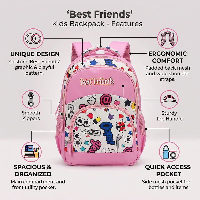 Girls Pink Emoji Print Polyester School Backpack Trending Accessories