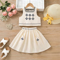 Girls Off White Sleeveless Embroidered Top With Skirt Sets Sets Off White 2-3 Y