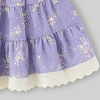 Girls Purple Floral Print Tiered A-line Dress Casual Dresses