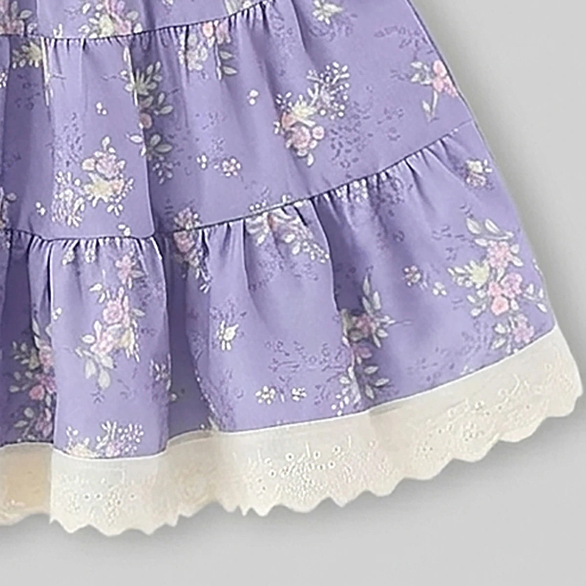 Girls Purple Floral Print Tiered A-line Dress Casual Dresses