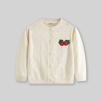 Girls Off White Strawberry Embroidered Long Sleeves Cardigan Sweaters & Cardigans