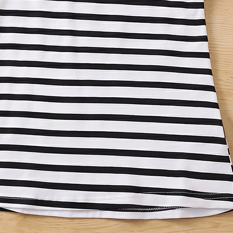 Girls Black Striped Sleeveless Midi Dress Casual Dresses