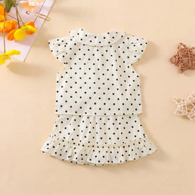 Girls Off White Short Sleeve Polka Dot Print Top With Skirt Sets 2 pc. Sets