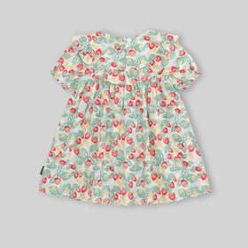 Girls Light Green Strawberry Embroidery A-line Dress Casual Dresses