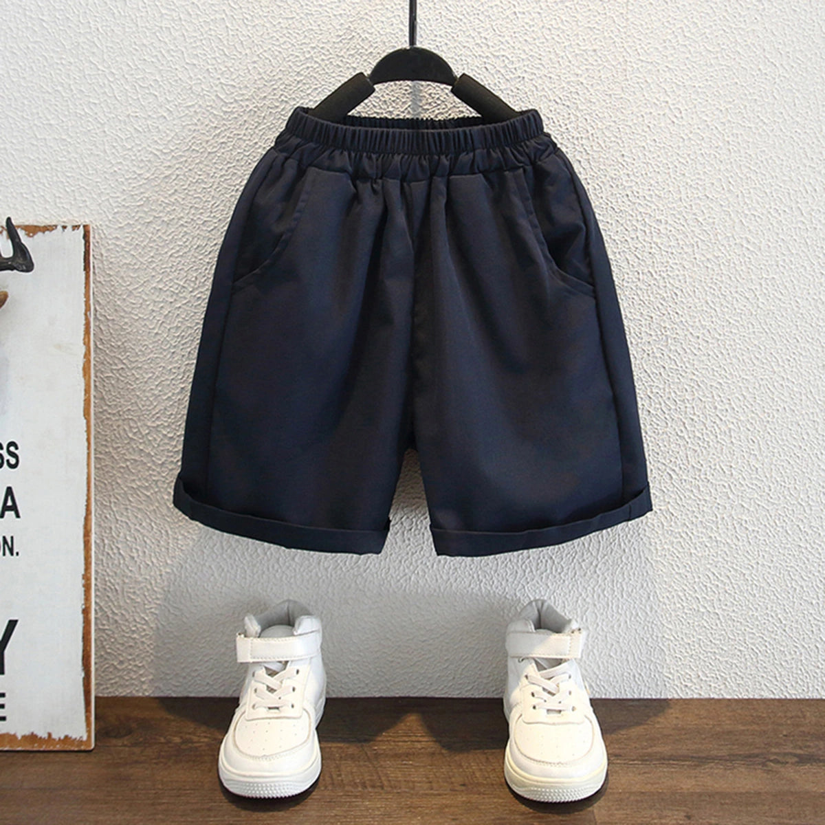 Boys Blue Stripes Button-up Shirt With Shorts Set Sets