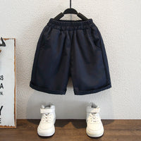 Boys Blue Stripes Button-up Shirt With Shorts Set Sets