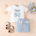 Girls Blue Teddy Bear Applique Short Sleeve T-Shirt With Skirt Sets 2 pc. Sets Blue 1-2 Y