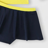 Girls Yellow Typographic Printed T-Shirt With Skorts Swimwear Sets Sets