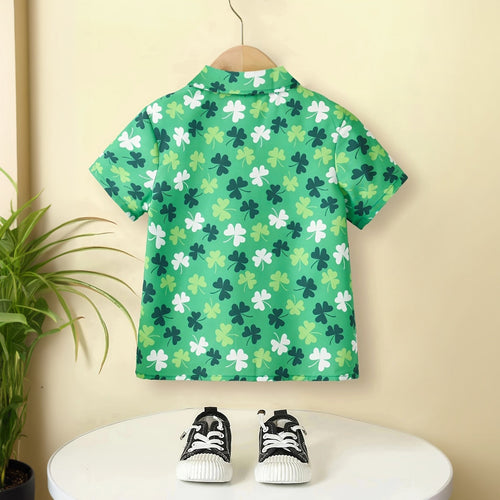 Boys Green Floral Printed Short Sleeves Shirt Shirts