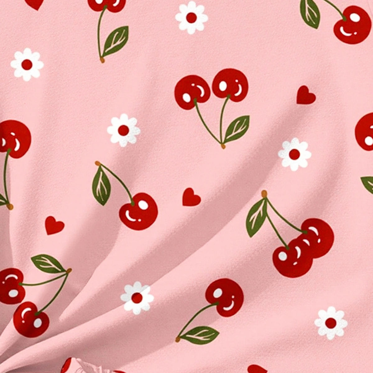Girls Pink Cherry Print Short Sleeve T-Shirt With Shorts Sets 2 pc. Sets