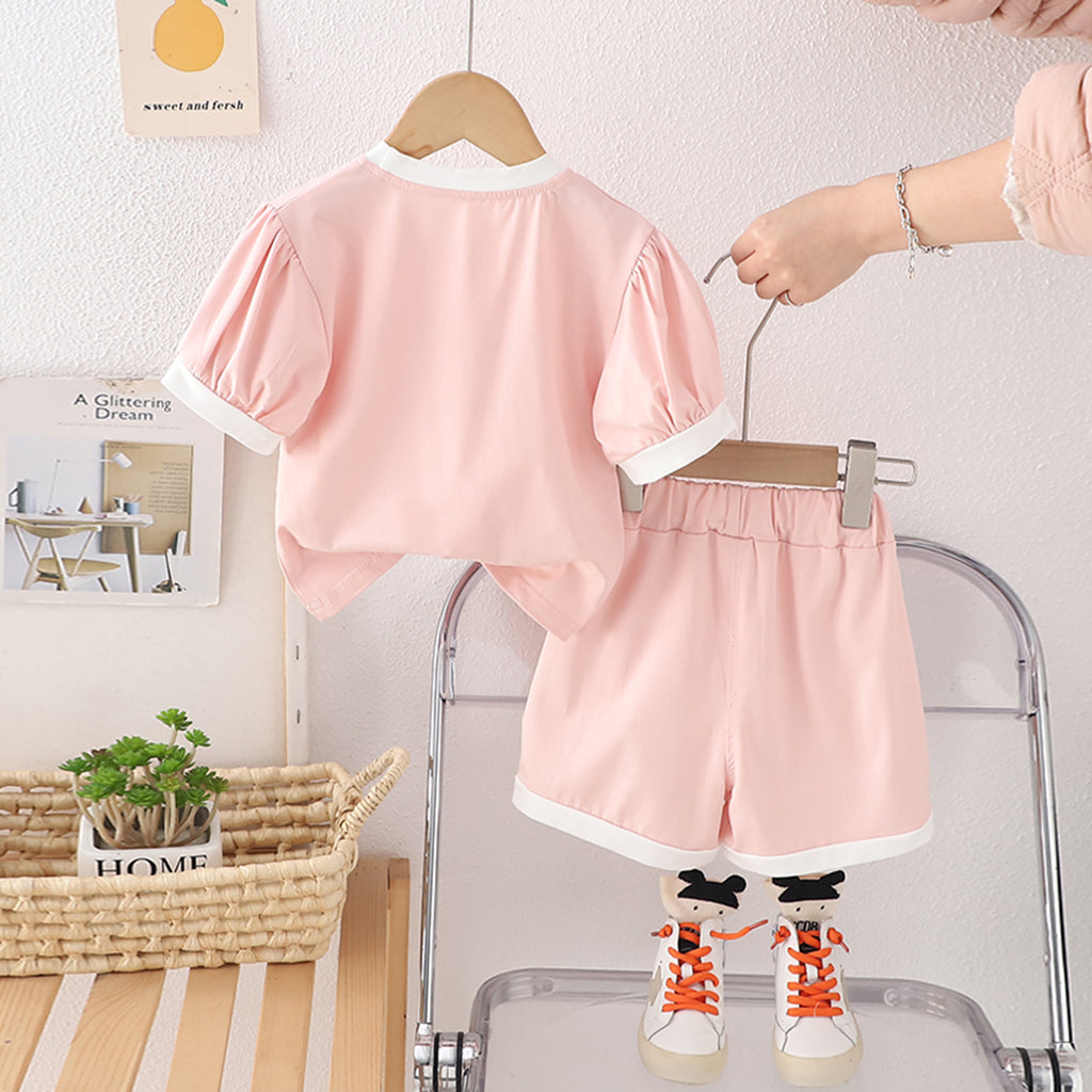 Girls Peach Heart Sequined Puff Sleeves Top With Shorts Set 2 pc. Sets